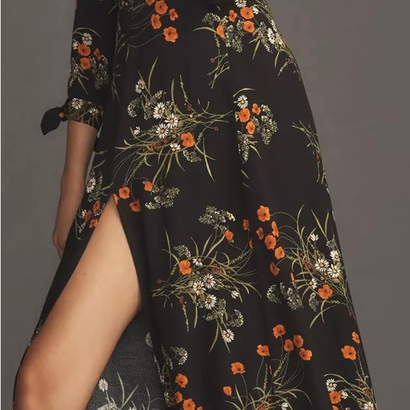 NWT Reformation Anthropologie New Zelda Black Floral Long Sleeve Dress 6 - Picture 1 of 10